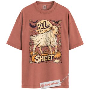 Bull Sheet Shirt, Funny Cow Halloween T-Shirt, Pun Graphic Tee with Ghost Costume, Spooky Fall Farm Animal Comfort Colors Shirt