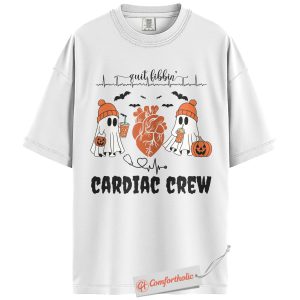 Alternative view of Cardiac Crew Shirt, Funny Cardiology Halloween T-Shirt, Quit Fibbin Ghost Nurse Graphic Tee, Medical Healthcare Comfort Colors Shirt