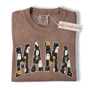 Mama Ghost Shirt, Cute Halloween Mom T-Shirt, Spooky Fall Graphic Tee, Funny Retro Mama Gift, Family Comfort Colors Shirt