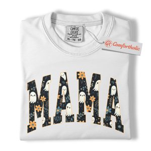 Alternative view of Mama Ghost Shirt, Cute Halloween Mom T-Shirt, Spooky Fall Graphic Tee, Funny Retro Mama Gift, Family Comfort Colors Shirt