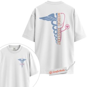 Alternative view of Personalized Medical Assistant Shirt, Custom MA Name T-Shirt, Stethoscope & Caduceus Symbol Tee, Healthcare Worker Comfort Colors Shirt 2-Sided