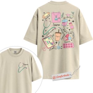 Custom Nurse Shirt, Personalized Nursing T-Shirt, Cute Medical Worker Graphic Tee, Nurse Student Gift, Comfort Colors Shirt 2-Sided