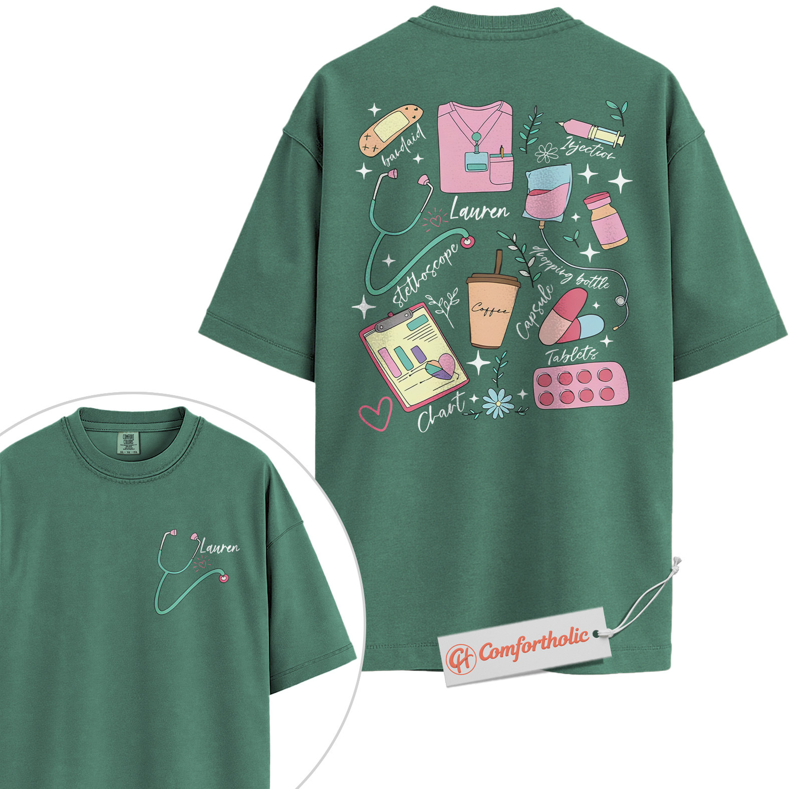 Custom Nurse Shirt, Personalized Nursing T-Shirt, Cute Medical Worker Graphic Tee, Nurse Student Gift, Comfort Colors Shirt 2-Sided - Image 10