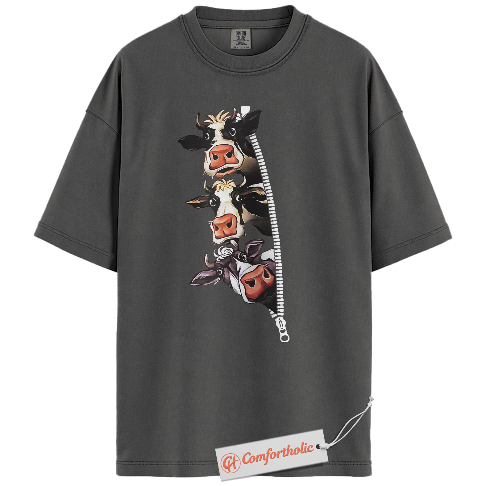 Funny Cow Zipper Shirt, Farm Animal T-Shirt, Cute Dairy Cow Graphic Tee, Country Life Gift, Cow Lover Comfort Colors Shirt - Image 4