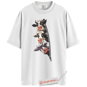 Alternative view of Funny Cow Zipper Shirt, Farm Animal T-Shirt, Cute Dairy Cow Graphic Tee, Country Life Gift, Cow Lover Comfort Colors Shirt