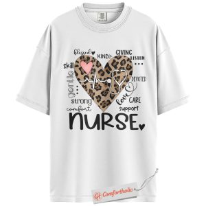 Alternative view of Leopard Heart Nurse Shirt, Cute Animal Print T-Shirt, Stethoscope Graphic Tee, Nursing Appreciation Gift, Medical Comfort Colors Shirt
