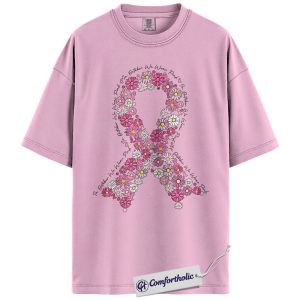 In October We Wear Pink Ribbon Shirt, Breast Cancer Awareness T-Shirt, Floral Daisy Graphic Tee, Support & Hope Comfort Colors Shirt