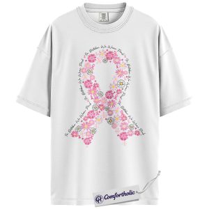 Alternative view of In October We Wear Pink Ribbon Shirt, Breast Cancer Awareness T-Shirt, Floral Daisy Graphic Tee, Support & Hope Comfort Colors Shirt