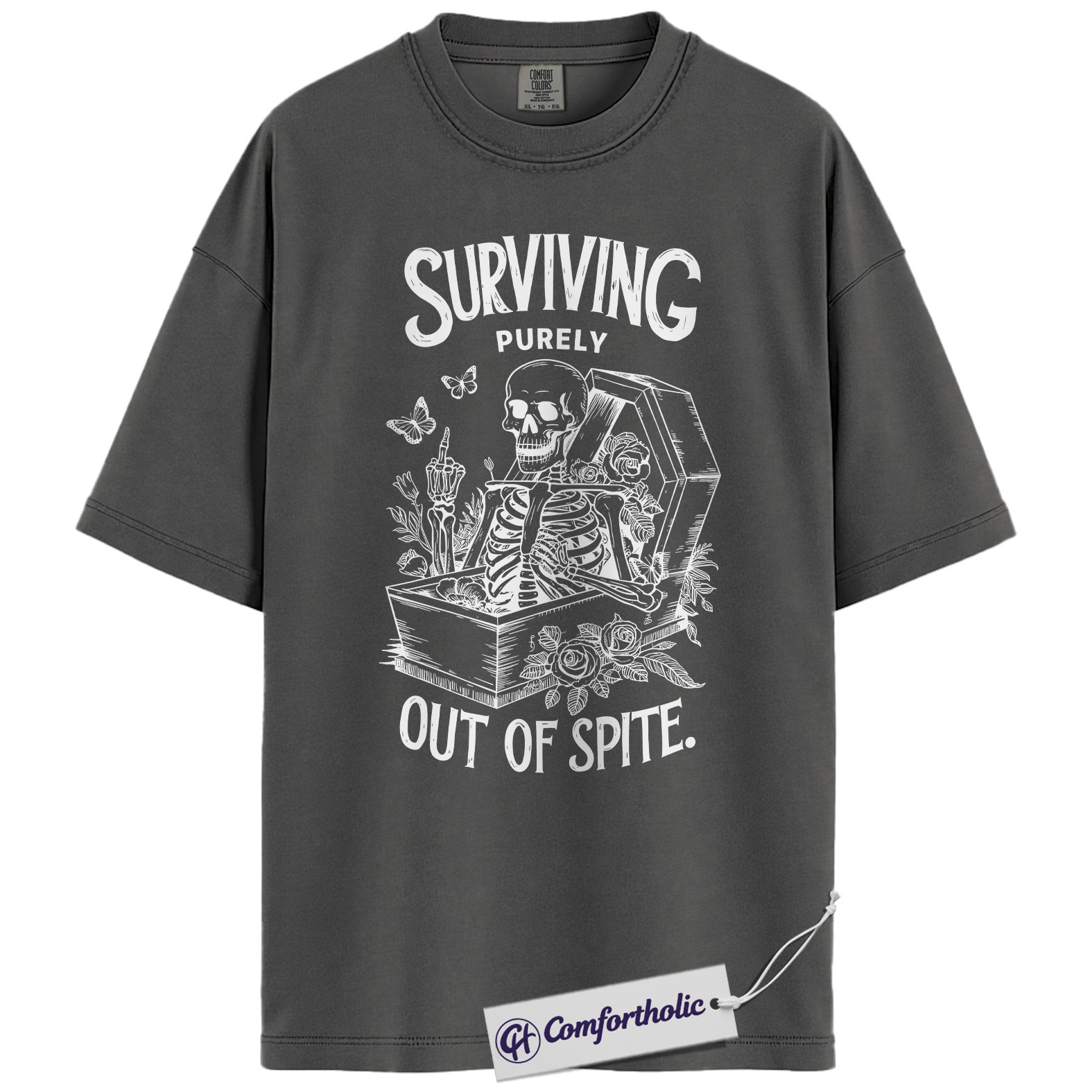 Surviving Out of Spite Shirt, Funny Skeleton Coffin T-Shirt, Dark Humor Graphic Tee, Sarcastic Aesthetic Comfort Colors Shirt - Image 4