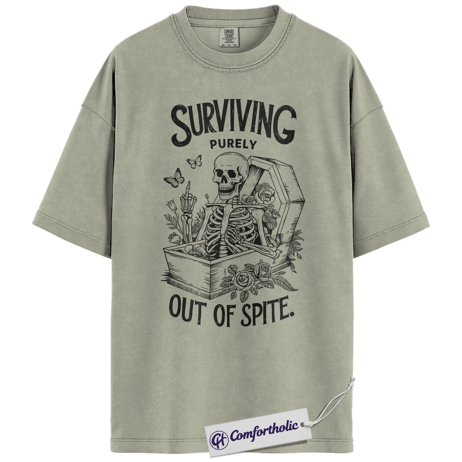 Surviving Out of Spite Shirt, Funny Skeleton Coffin T-Shirt, Dark Humor Graphic Tee, Sarcastic Aesthetic Comfort Colors Shirt - Image 6