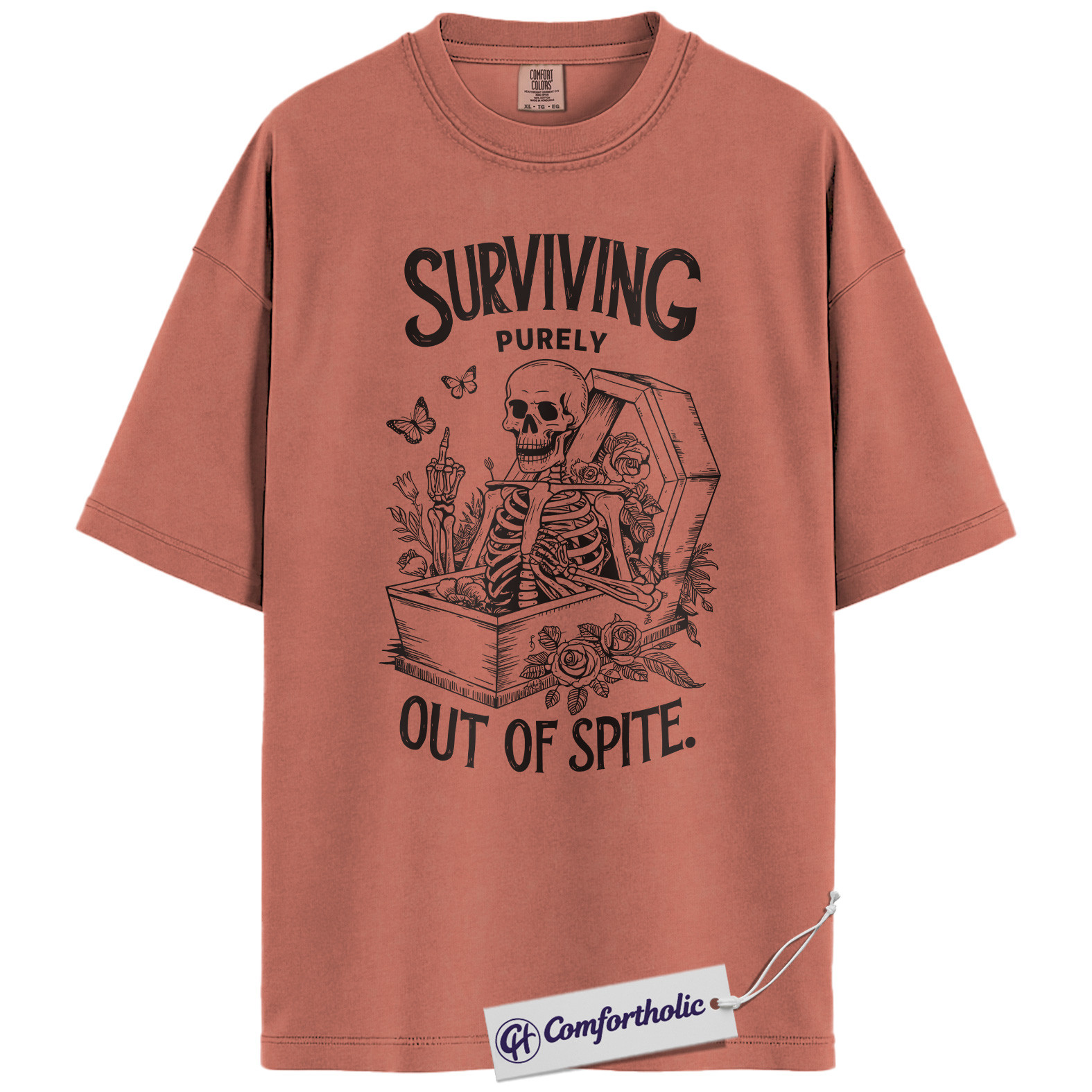 Surviving Out of Spite Shirt, Funny Skeleton Coffin T-Shirt, Dark Humor Graphic Tee, Sarcastic Aesthetic Comfort Colors Shirt - Image 7