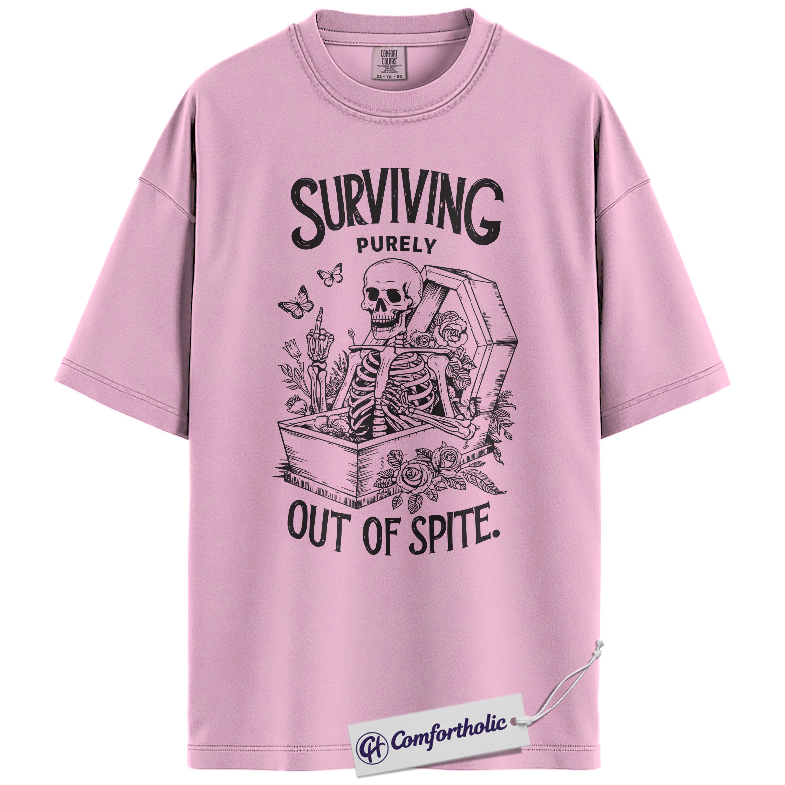 Surviving Out of Spite Shirt, Funny Skeleton Coffin T-Shirt, Dark Humor Graphic Tee, Sarcastic Aesthetic Comfort Colors Shirt - Image 8