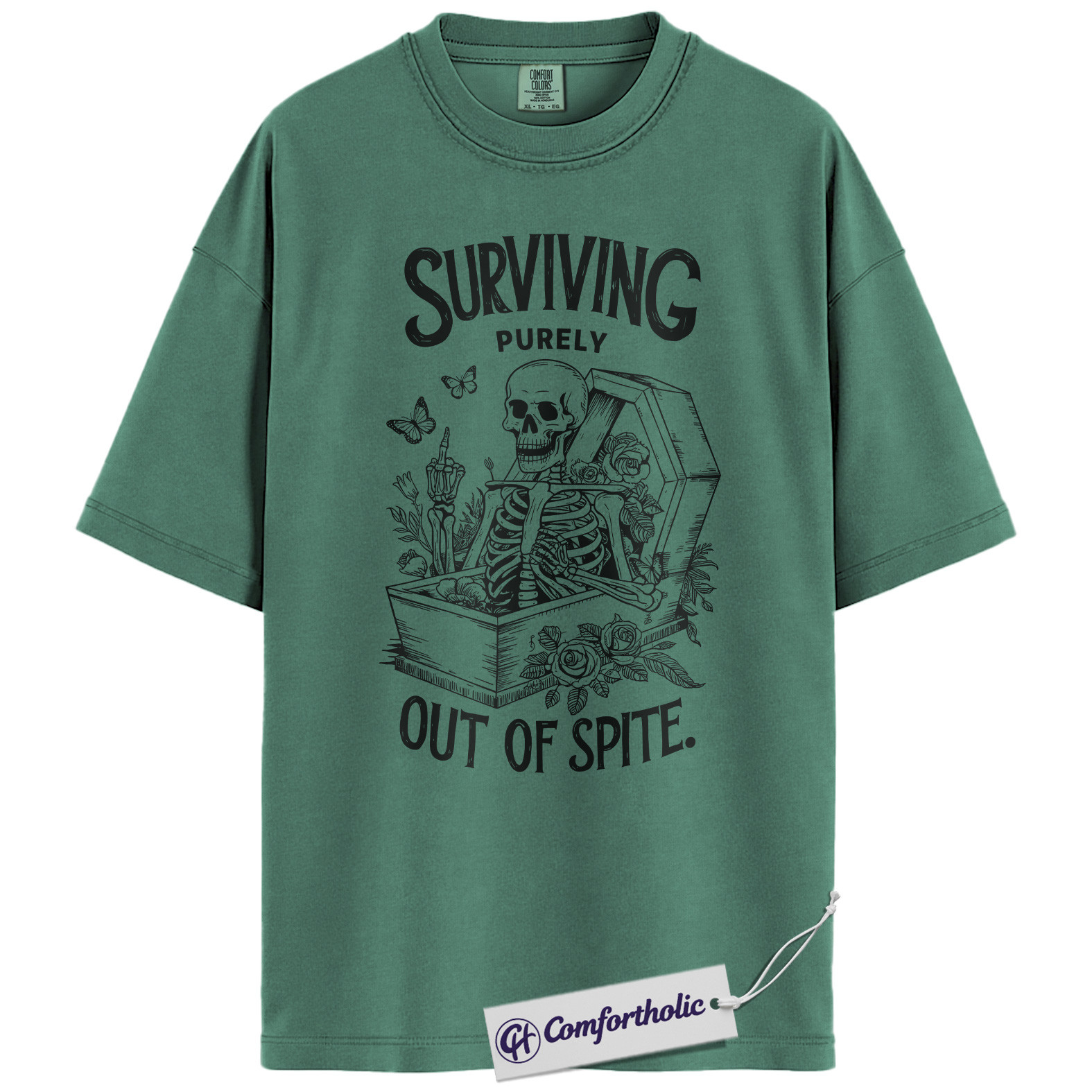 Surviving Out of Spite Shirt, Funny Skeleton Coffin T-Shirt, Dark Humor Graphic Tee, Sarcastic Aesthetic Comfort Colors Shirt - Image 10