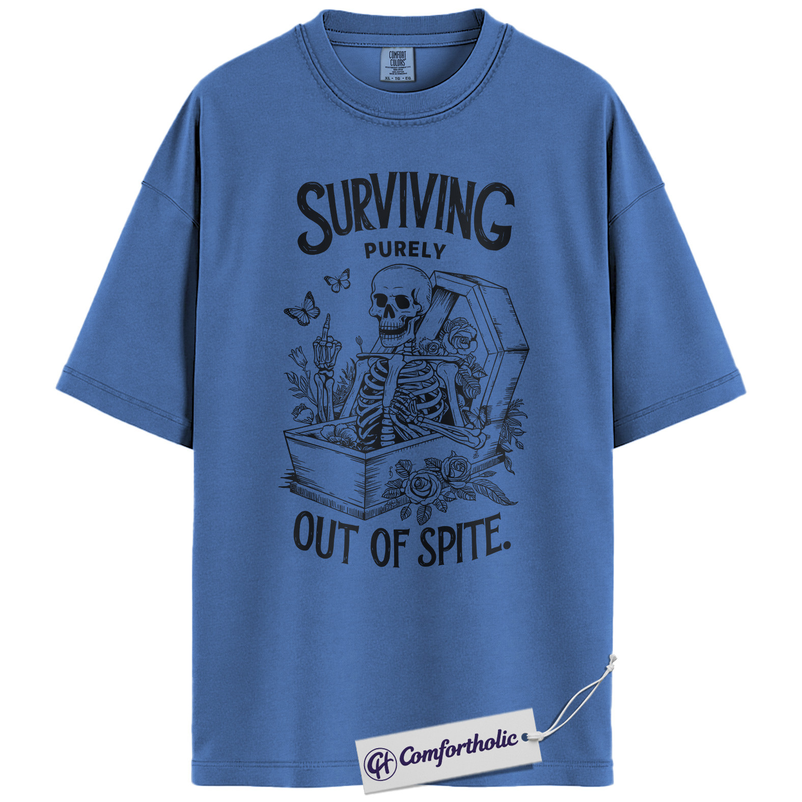 Surviving Out of Spite Shirt, Funny Skeleton Coffin T-Shirt, Dark Humor Graphic Tee, Sarcastic Aesthetic Comfort Colors Shirt - Image 12