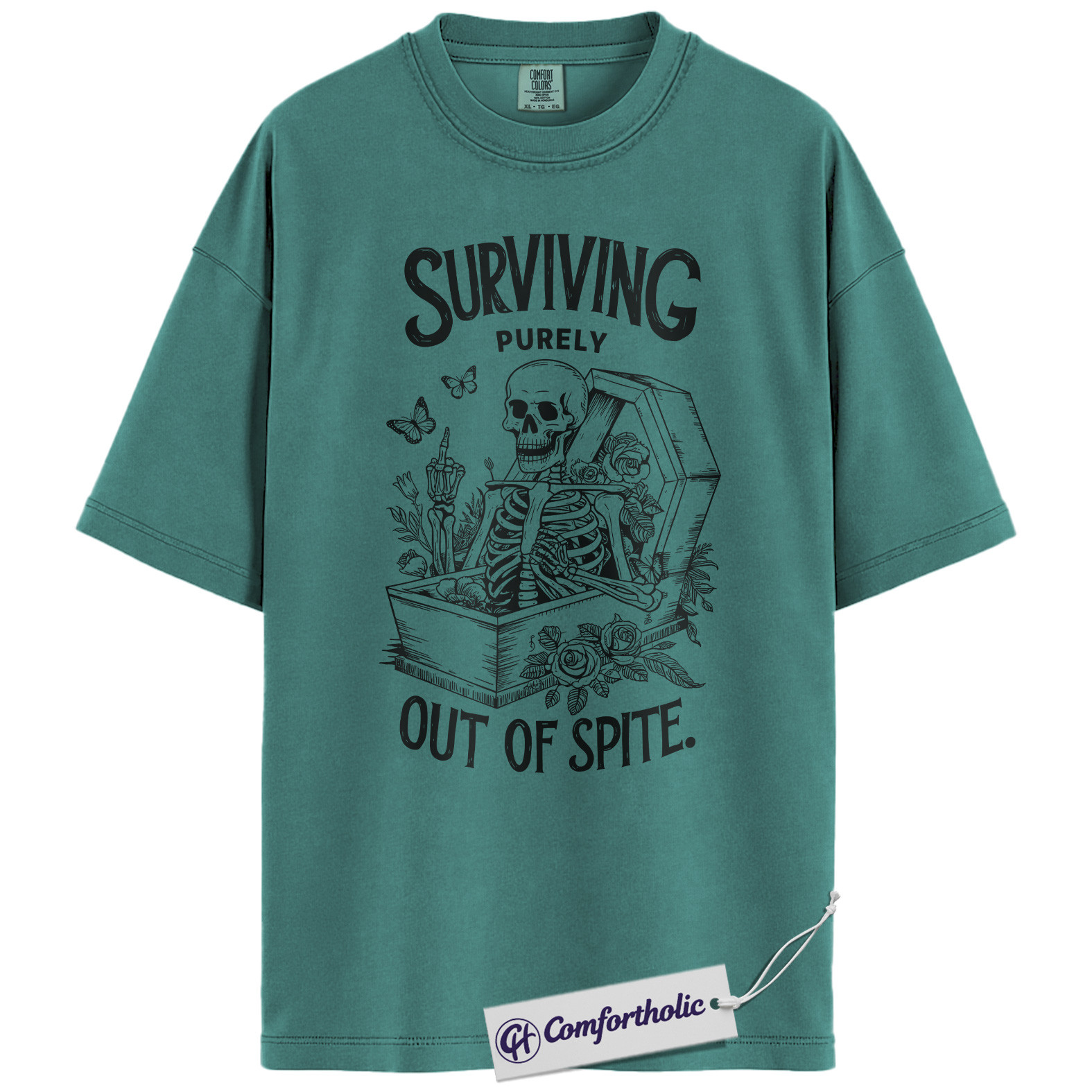 Surviving Out of Spite Shirt, Funny Skeleton Coffin T-Shirt, Dark Humor Graphic Tee, Sarcastic Aesthetic Comfort Colors Shirt - Image 13