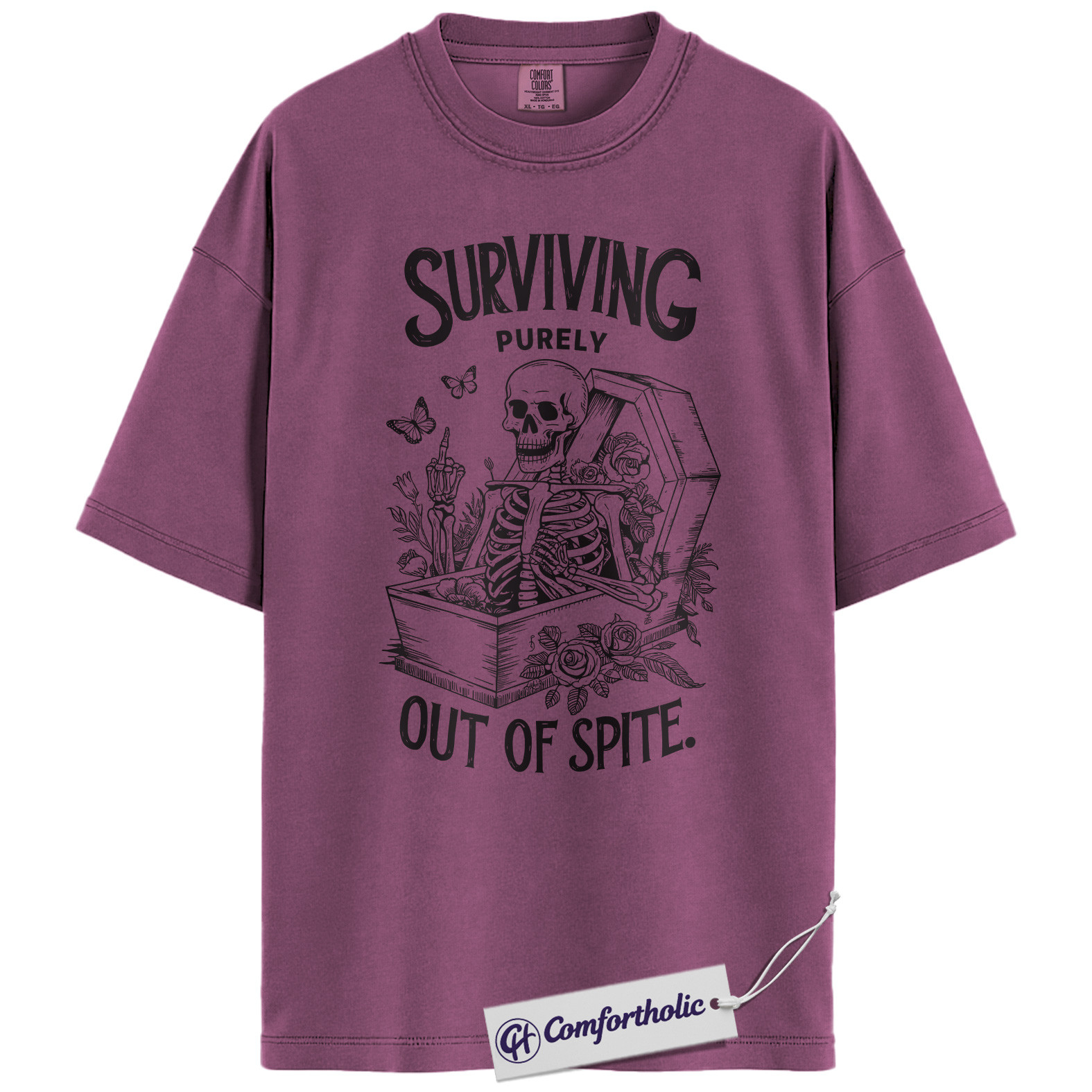 Surviving Out of Spite Shirt, Funny Skeleton Coffin T-Shirt, Dark Humor Graphic Tee, Sarcastic Aesthetic Comfort Colors Shirt - Image 15