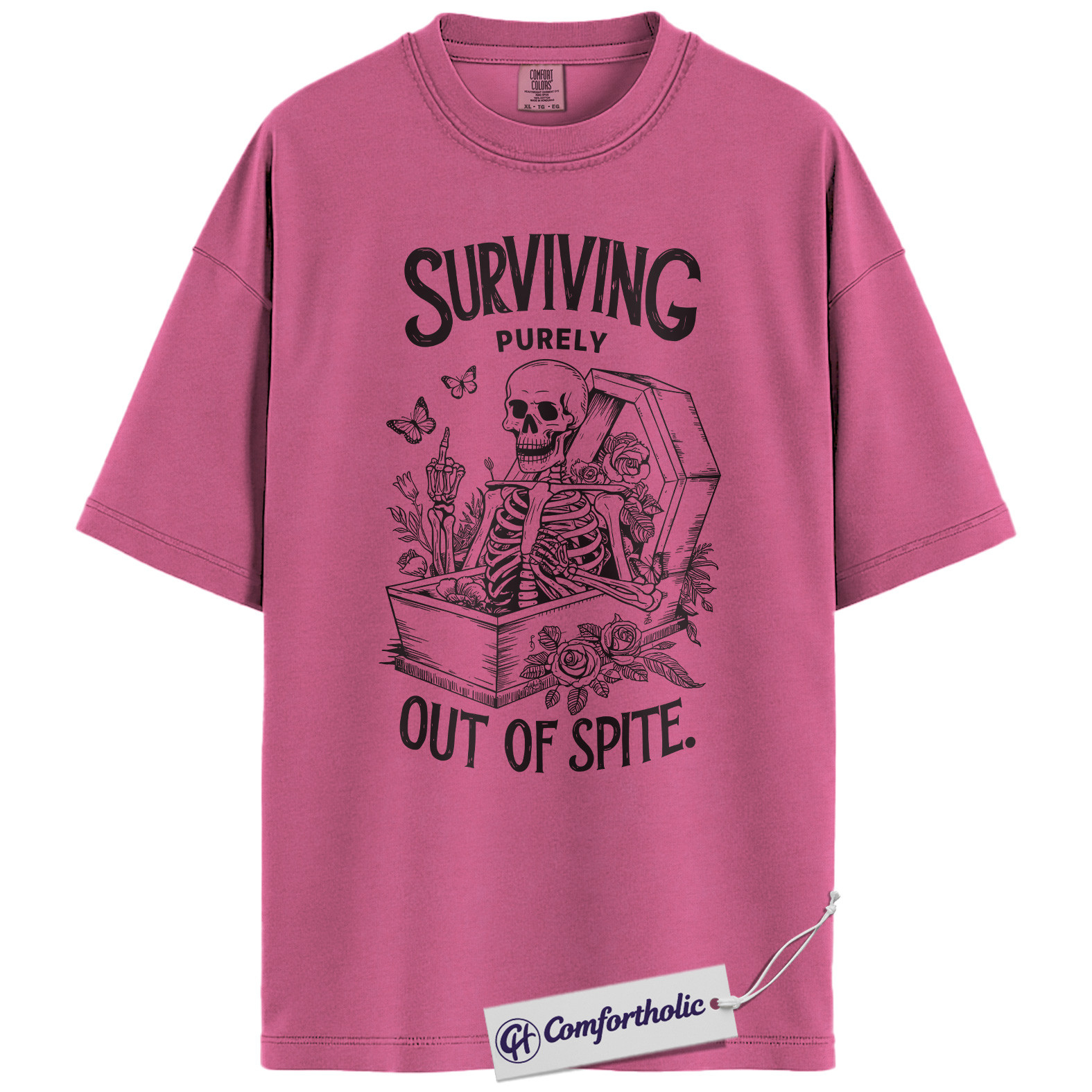 Surviving Out of Spite Shirt, Funny Skeleton Coffin T-Shirt, Dark Humor Graphic Tee, Sarcastic Aesthetic Comfort Colors Shirt - Image 16