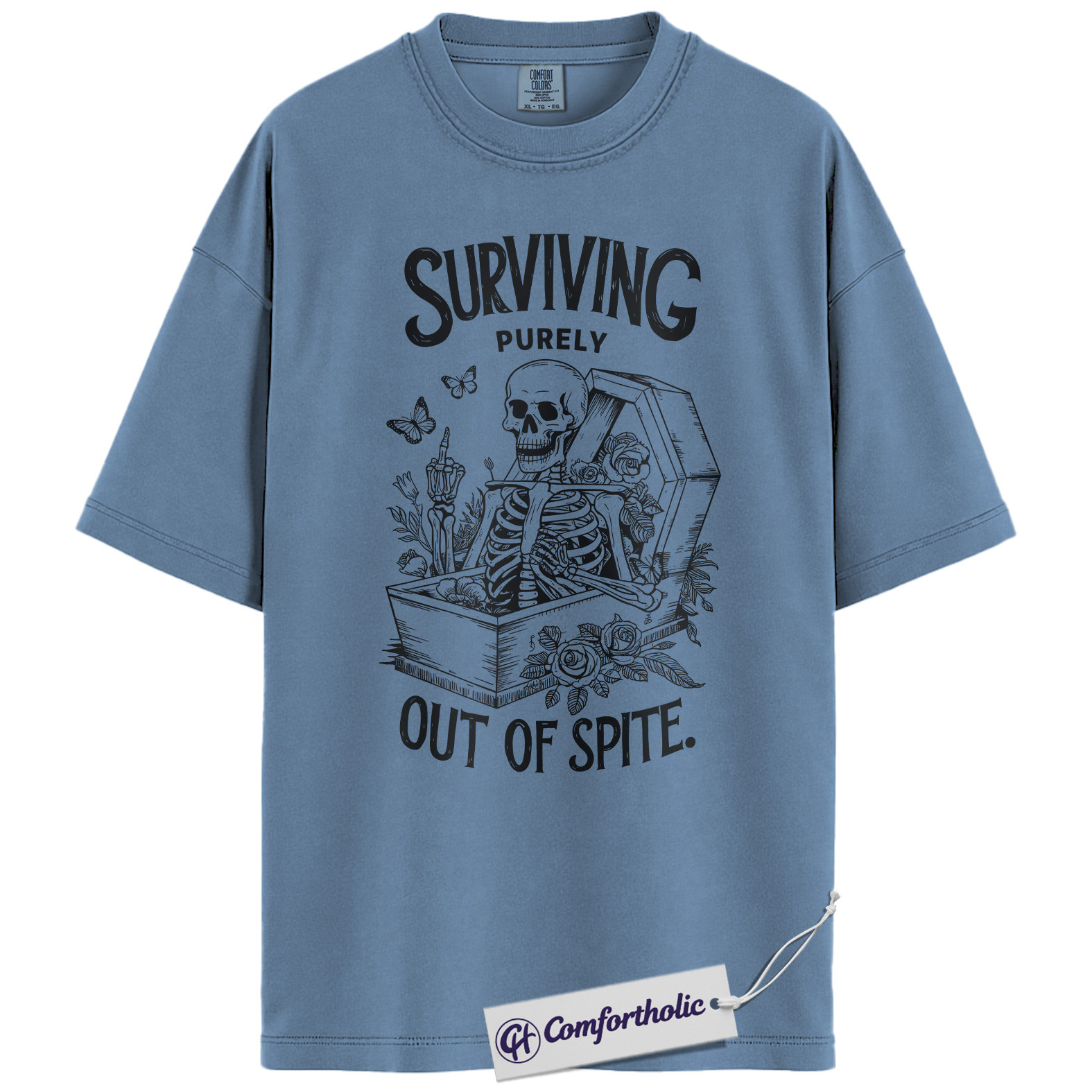 Surviving Out of Spite Shirt, Funny Skeleton Coffin T-Shirt, Dark Humor Graphic Tee, Sarcastic Aesthetic Comfort Colors Shirt - Image 17