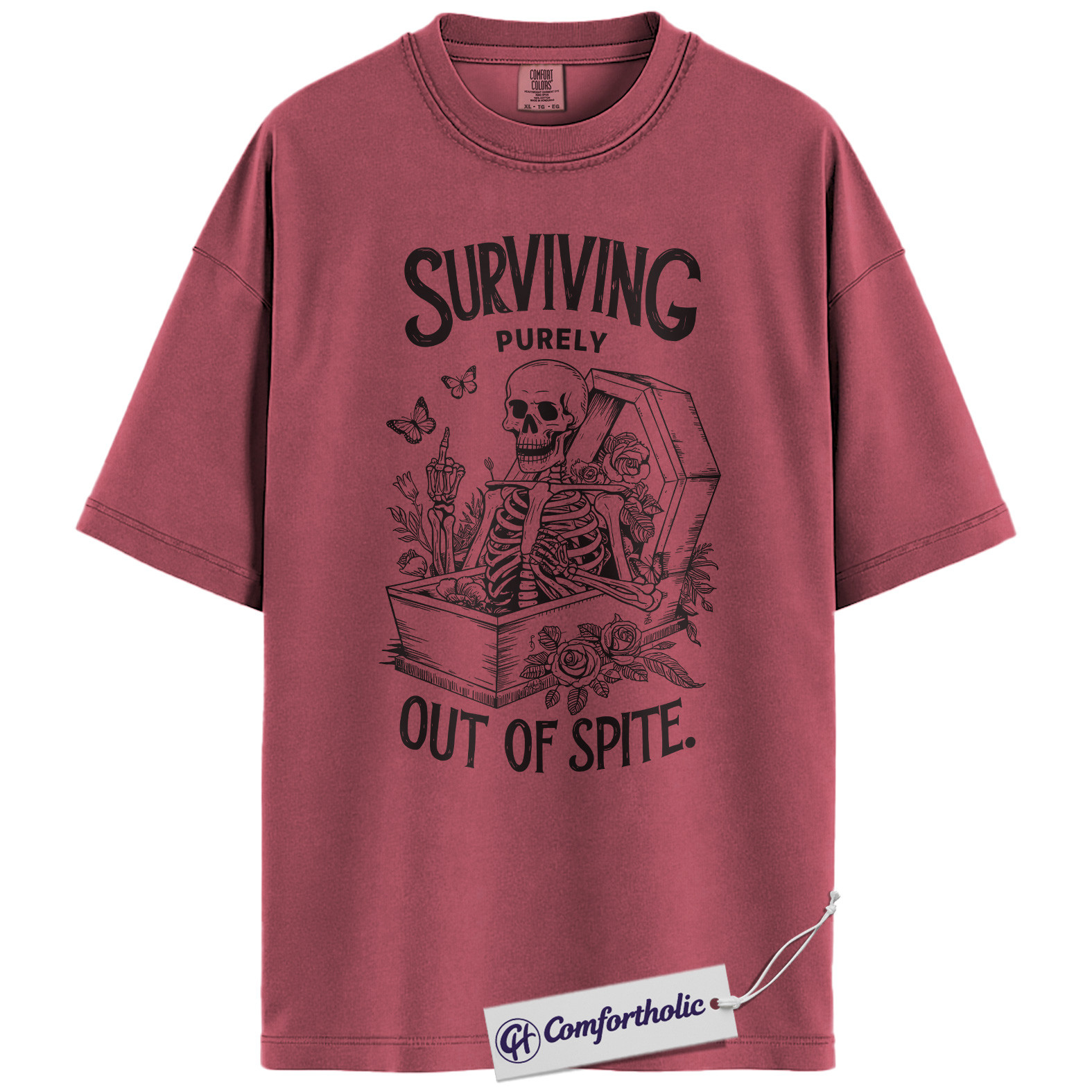 Surviving Out of Spite Shirt, Funny Skeleton Coffin T-Shirt, Dark Humor Graphic Tee, Sarcastic Aesthetic Comfort Colors Shirt - Image 18