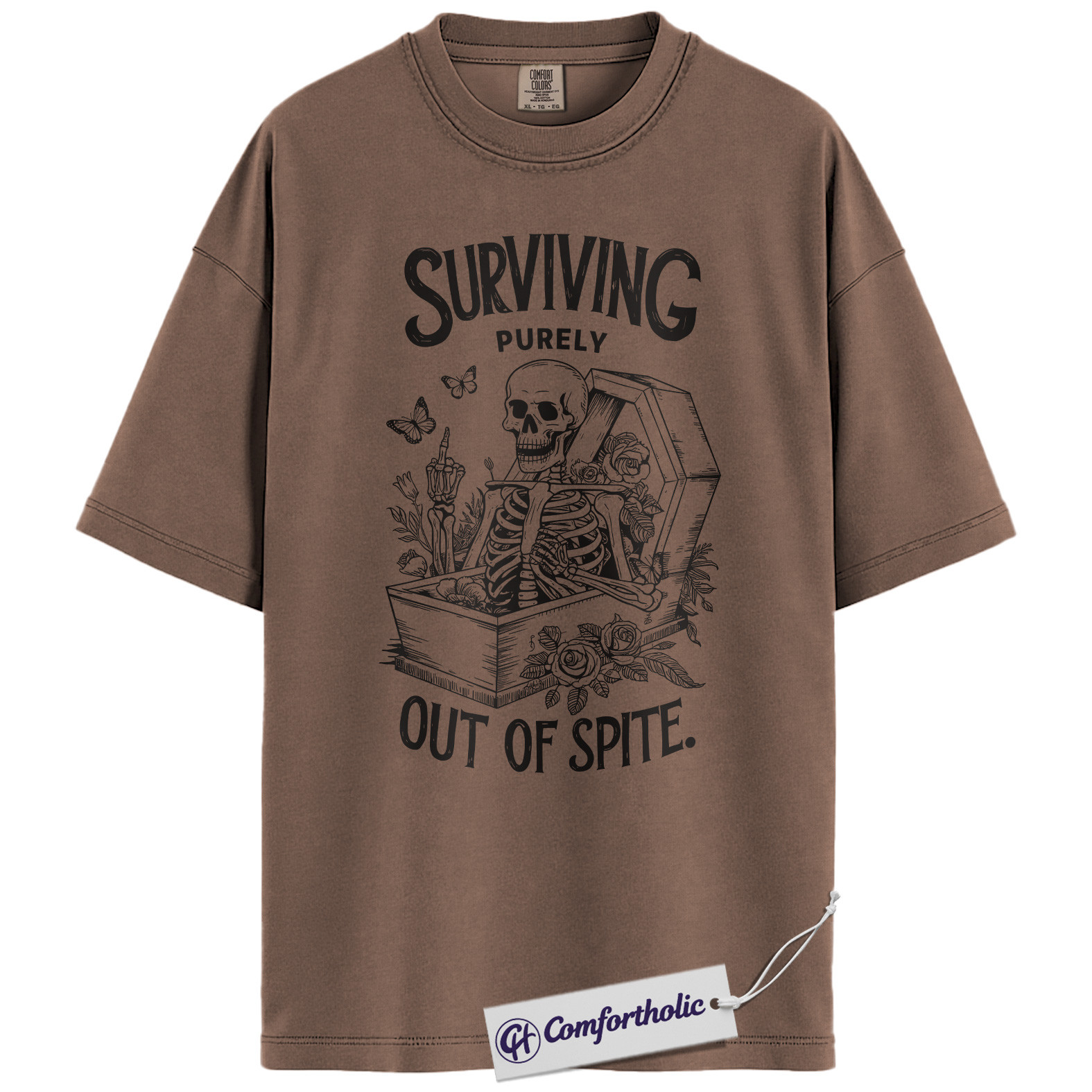 Surviving Out of Spite Shirt, Funny Skeleton Coffin T-Shirt, Dark Humor Graphic Tee, Sarcastic Aesthetic Comfort Colors Shirt - Image 19