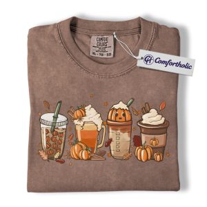 Alternative view of Pumpkin Spice Latte Shirt, Fall Coffee Drinks T-Shirt, Cozy Autumn Beverage Graphic Tee, Thanksgiving Gift, Cute Pumpkin Season Comfort Colors Shirt