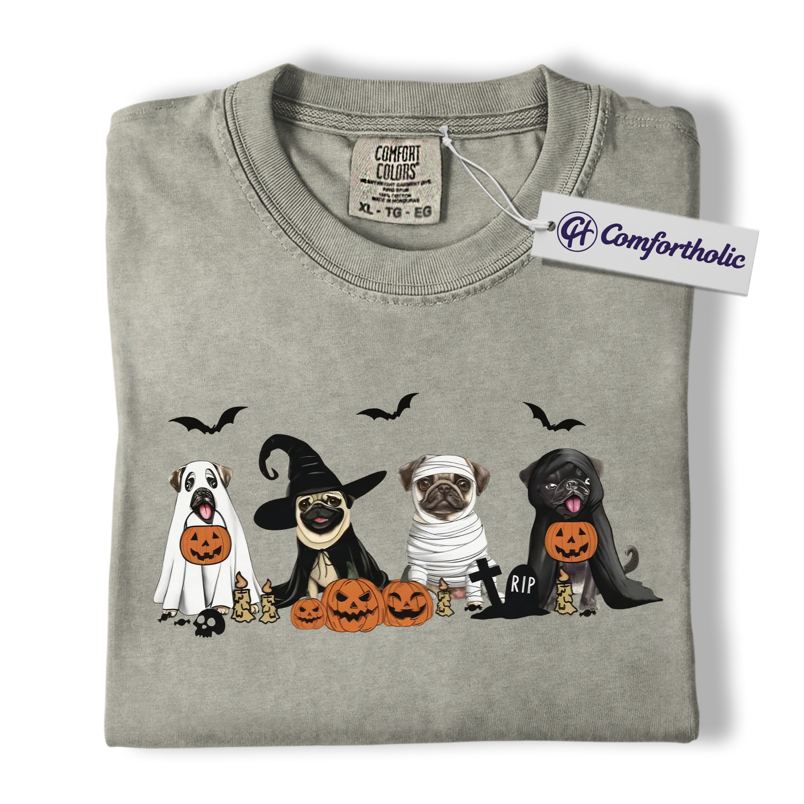 Pug Halloween Shirt, Funny Dog Lover T-Shirt, Spooky Puppy Costume Tee, Cute Pet Parent Fall Graphic Top, Pug Lover Comfort Colors Shirt - Image 7