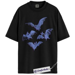 Halloween Bat Shirt, Spooky Purple Bat T-Shirt, Gothic Aesthetic Graphic Tee, Cute Fall Festival Outfit, Animal Comfort Colors Shirt