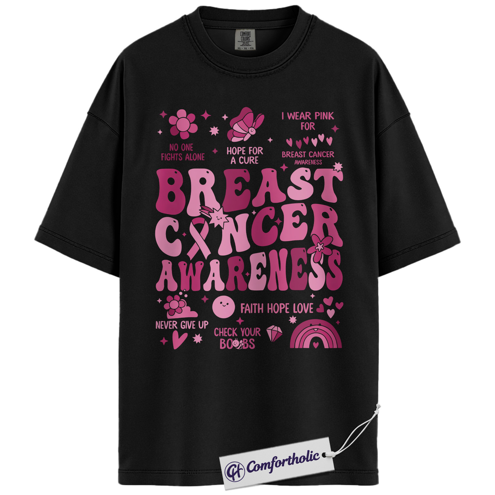 Breast Cancer Awareness Shirt, Pink Ribbon Retro T-Shirt, Support Hope Cure Graphic Tee, October Fundraiser Gift for Women, Cancer Awareness Comfort Colors Shirt