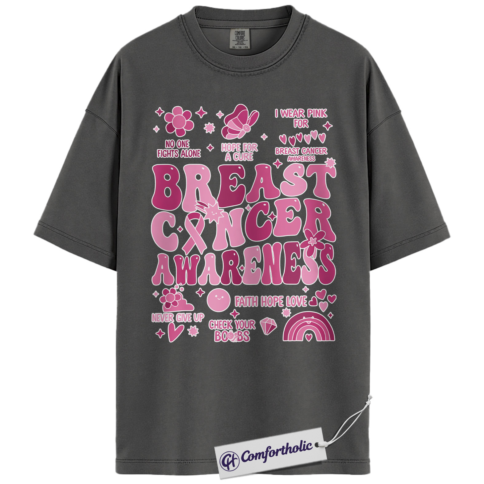 Breast Cancer Awareness Shirt, Pink Ribbon Retro T-Shirt, Support Hope Cure Graphic Tee, October Fundraiser Gift for Women, Cancer Awareness Comfort Colors Shirt - Image 3