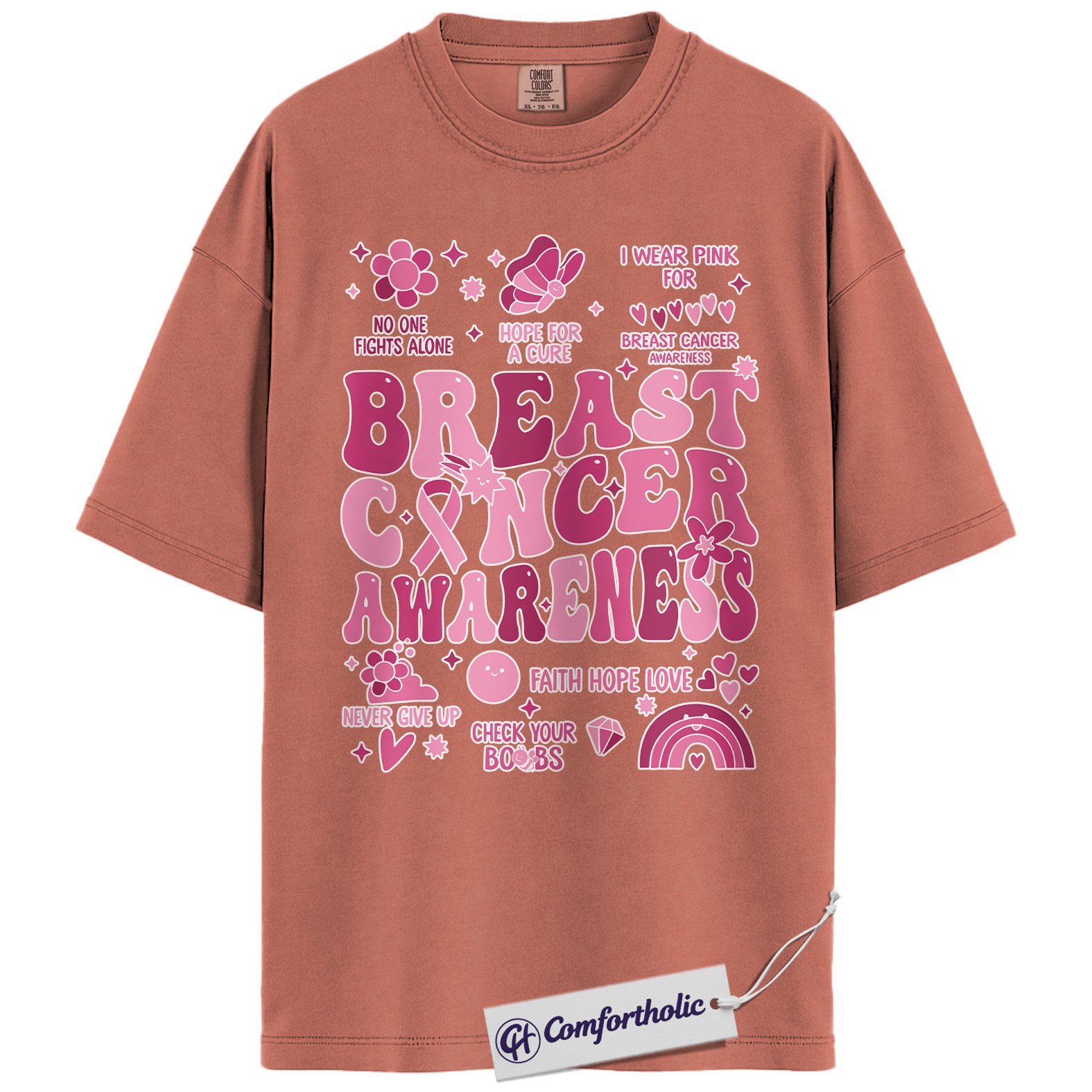Breast Cancer Awareness Shirt, Pink Ribbon Retro T-Shirt, Support Hope Cure Graphic Tee, October Fundraiser Gift for Women, Cancer Awareness Comfort Colors Shirt - Image 7
