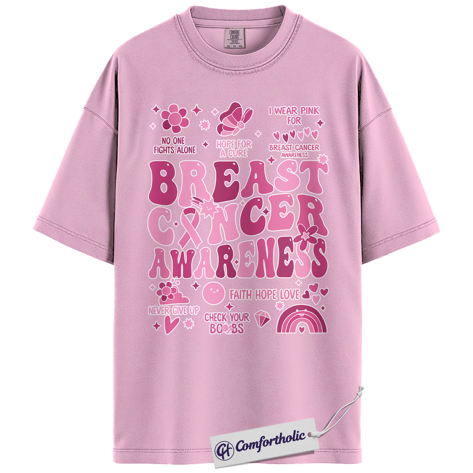Breast Cancer Awareness Shirt, Pink Ribbon Retro T-Shirt, Support Hope Cure Graphic Tee, October Fundraiser Gift for Women, Cancer Awareness Comfort Colors Shirt - Image 8