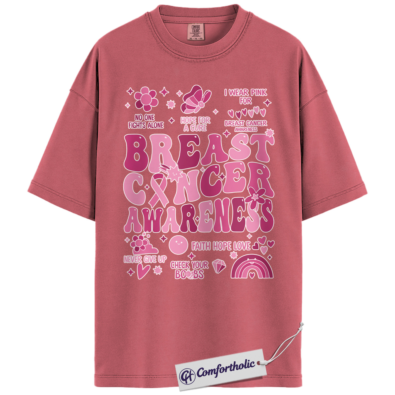 Breast Cancer Awareness Shirt, Pink Ribbon Retro T-Shirt, Support Hope Cure Graphic Tee, October Fundraiser Gift for Women, Cancer Awareness Comfort Colors Shirt - Image 9
