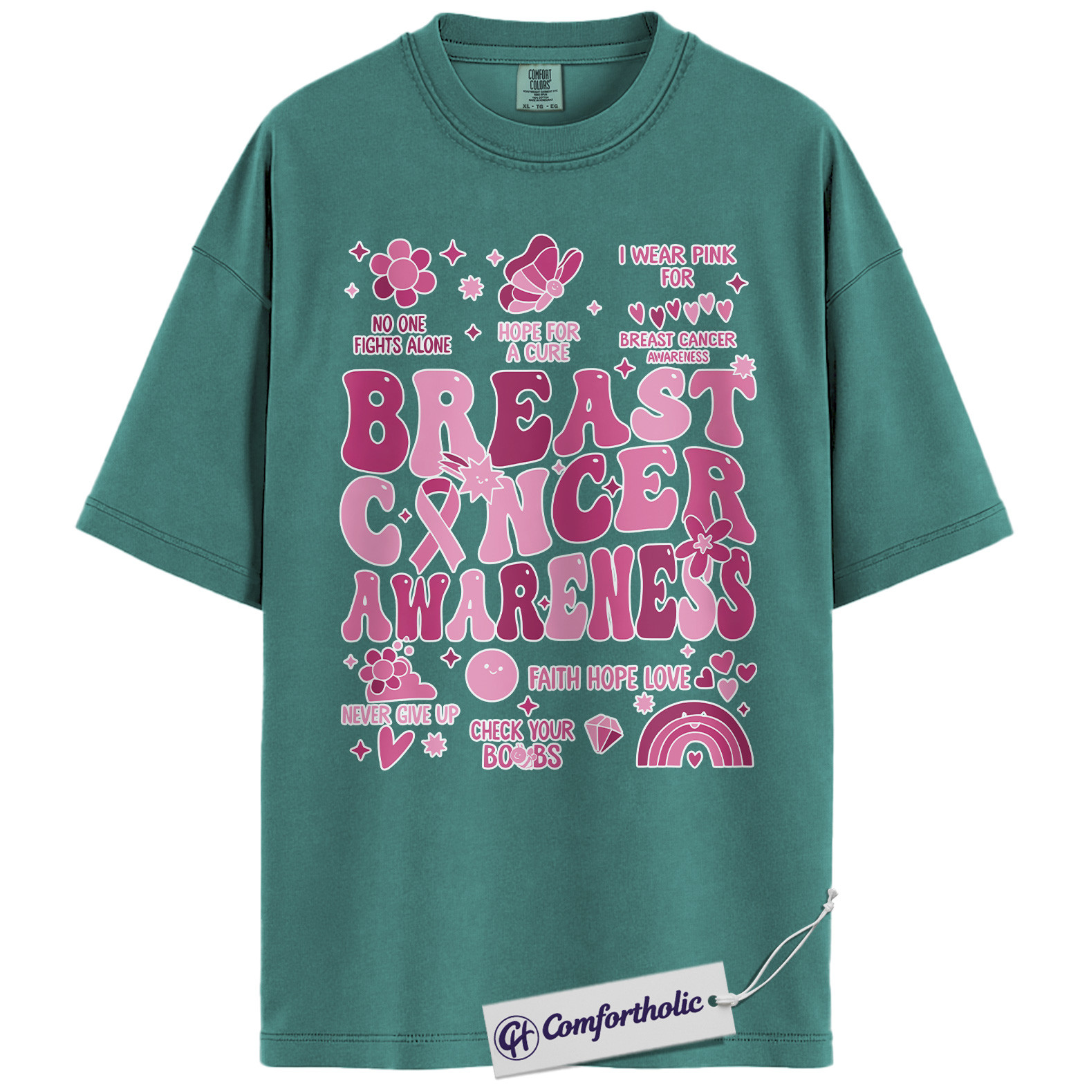 Breast Cancer Awareness Shirt, Pink Ribbon Retro T-Shirt, Support Hope Cure Graphic Tee, October Fundraiser Gift for Women, Cancer Awareness Comfort Colors Shirt - Image 13