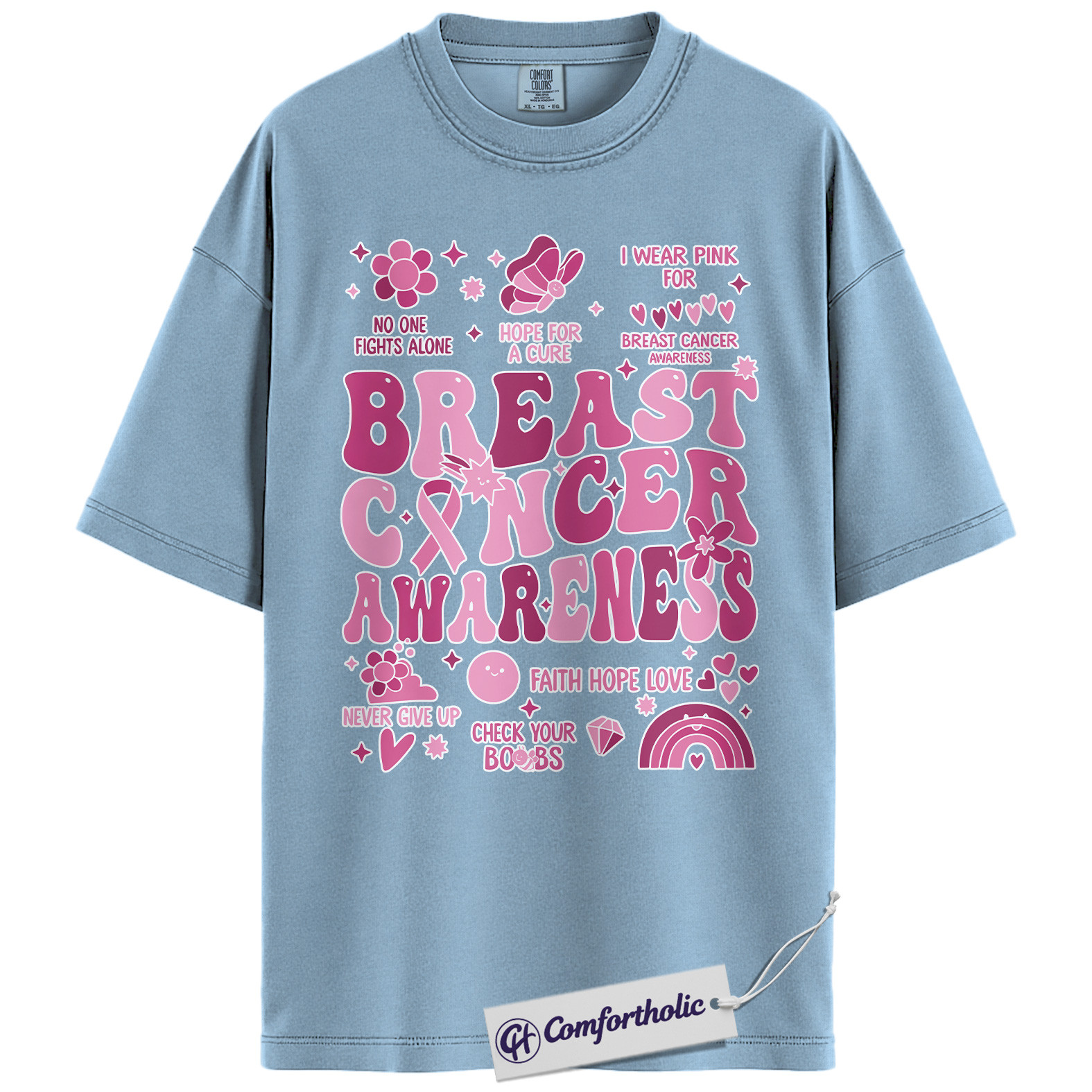 Breast Cancer Awareness Shirt, Pink Ribbon Retro T-Shirt, Support Hope Cure Graphic Tee, October Fundraiser Gift for Women, Cancer Awareness Comfort Colors Shirt - Image 14
