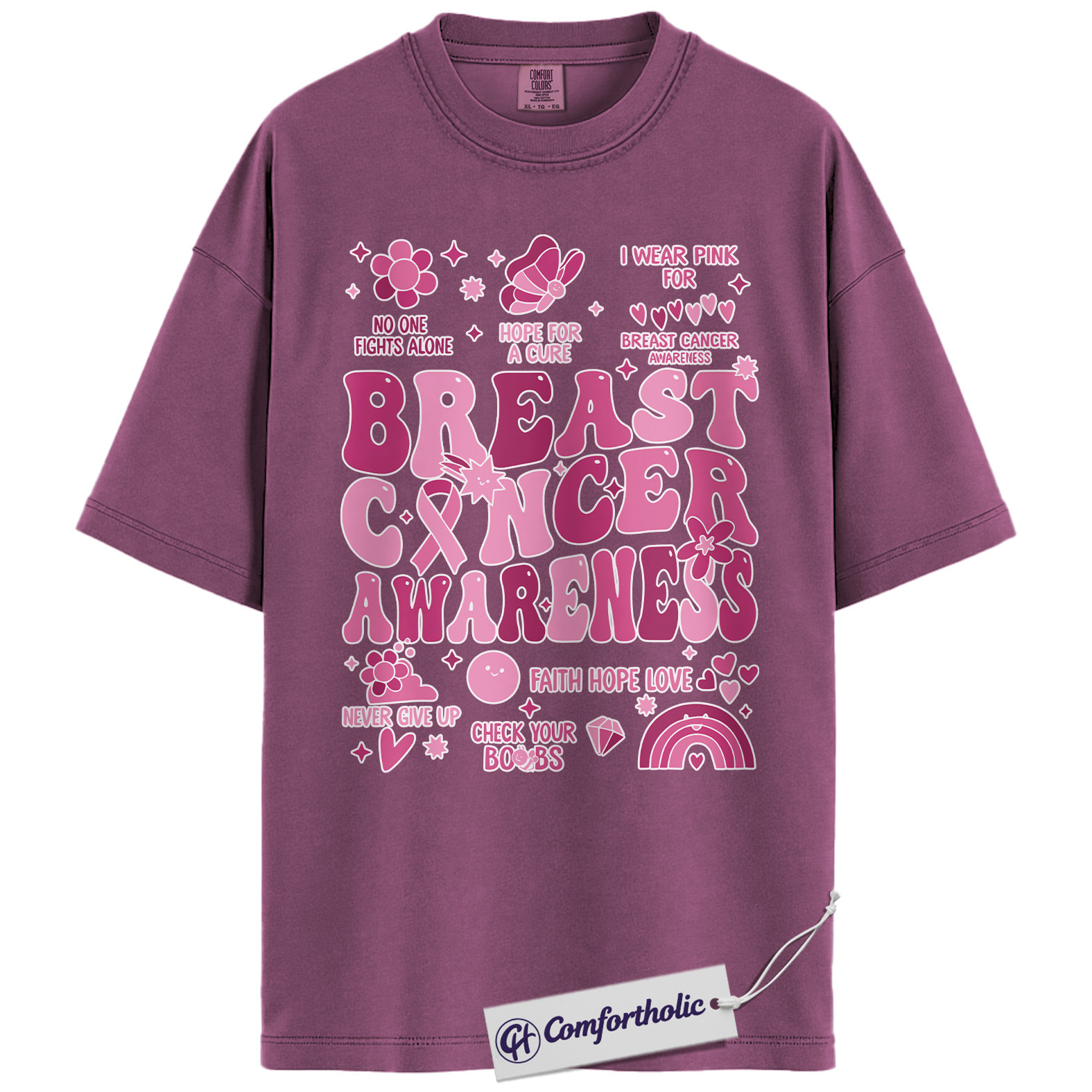 Breast Cancer Awareness Shirt, Pink Ribbon Retro T-Shirt, Support Hope Cure Graphic Tee, October Fundraiser Gift for Women, Cancer Awareness Comfort Colors Shirt - Image 15