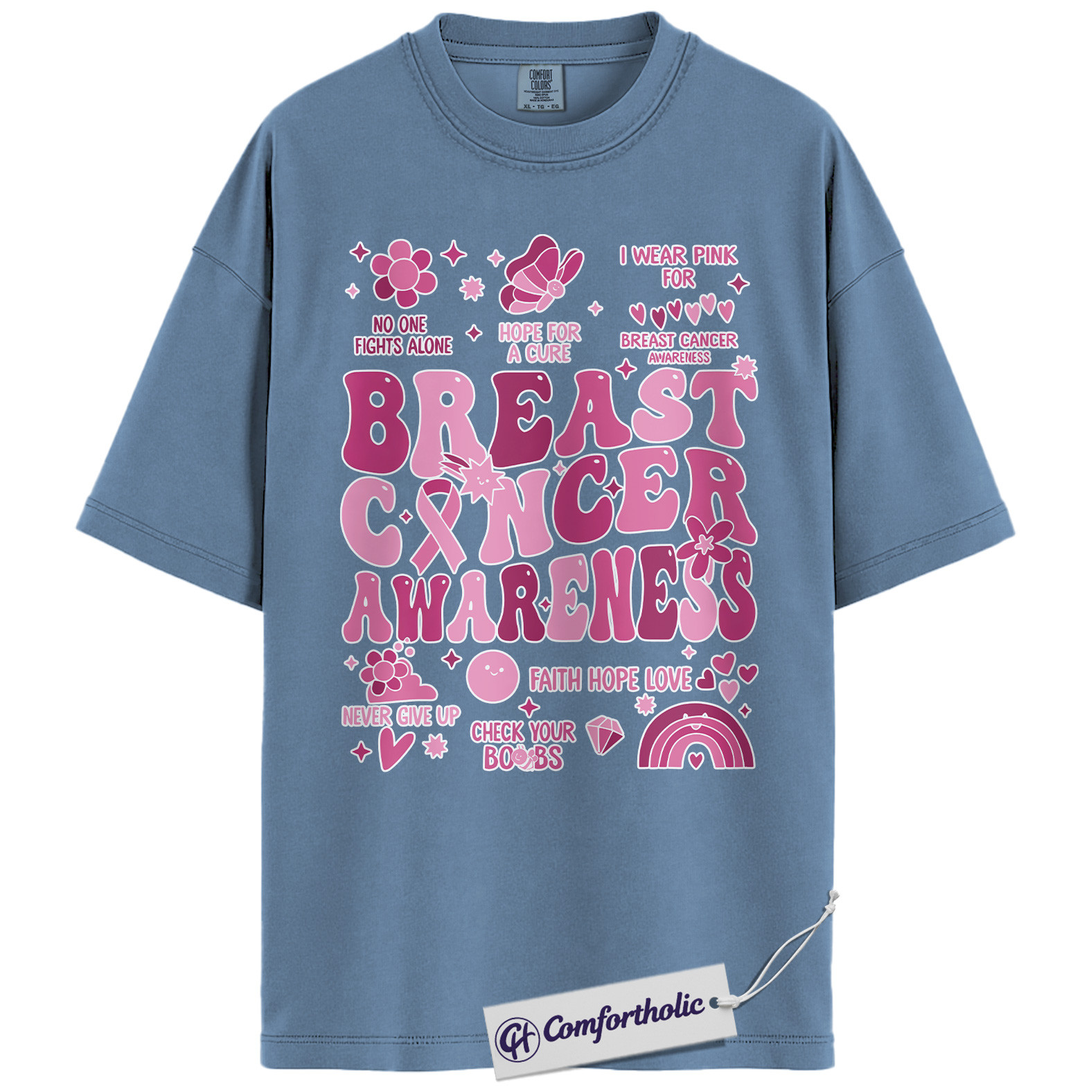 Breast Cancer Awareness Shirt, Pink Ribbon Retro T-Shirt, Support Hope Cure Graphic Tee, October Fundraiser Gift for Women, Cancer Awareness Comfort Colors Shirt - Image 17