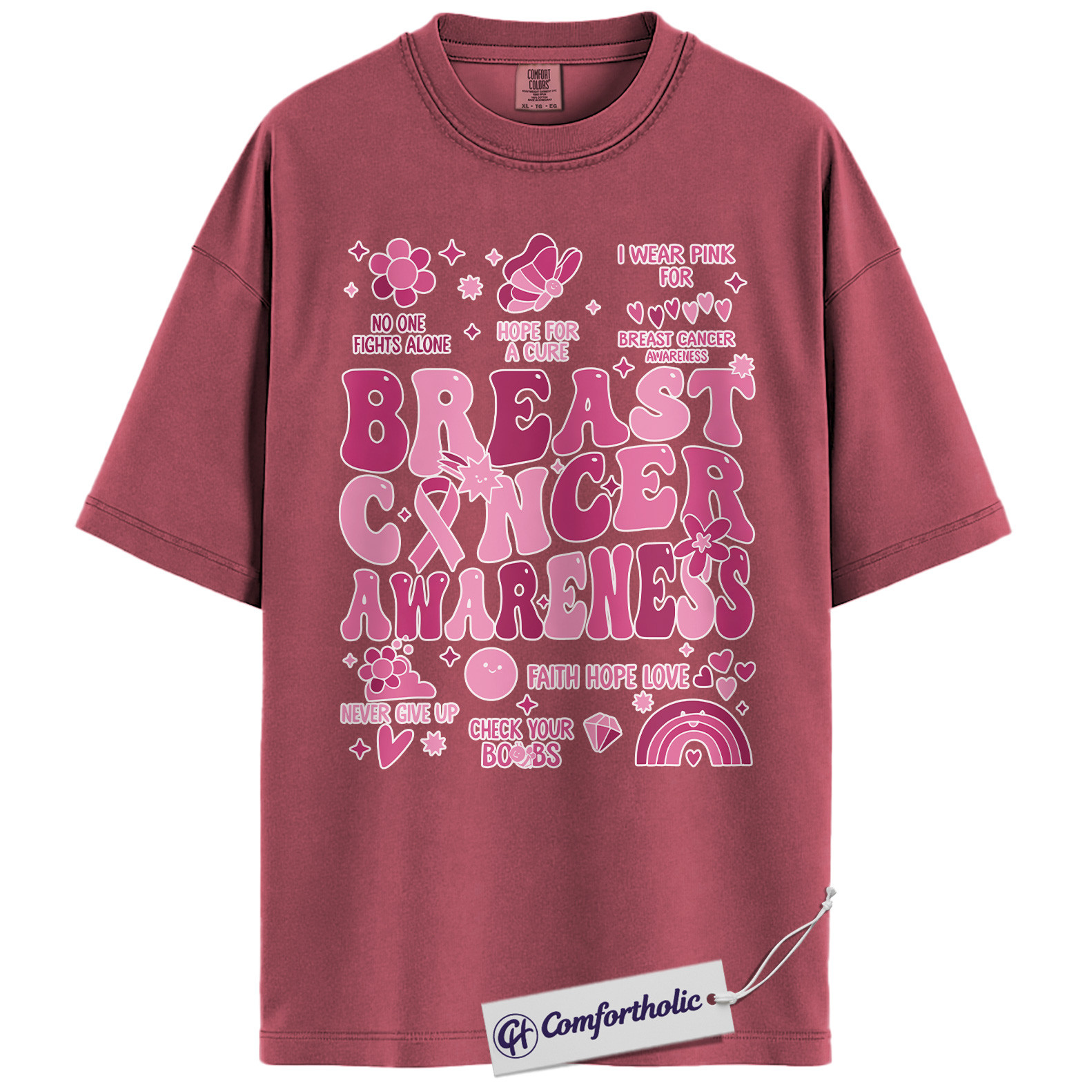 Breast Cancer Awareness Shirt, Pink Ribbon Retro T-Shirt, Support Hope Cure Graphic Tee, October Fundraiser Gift for Women, Cancer Awareness Comfort Colors Shirt - Image 18