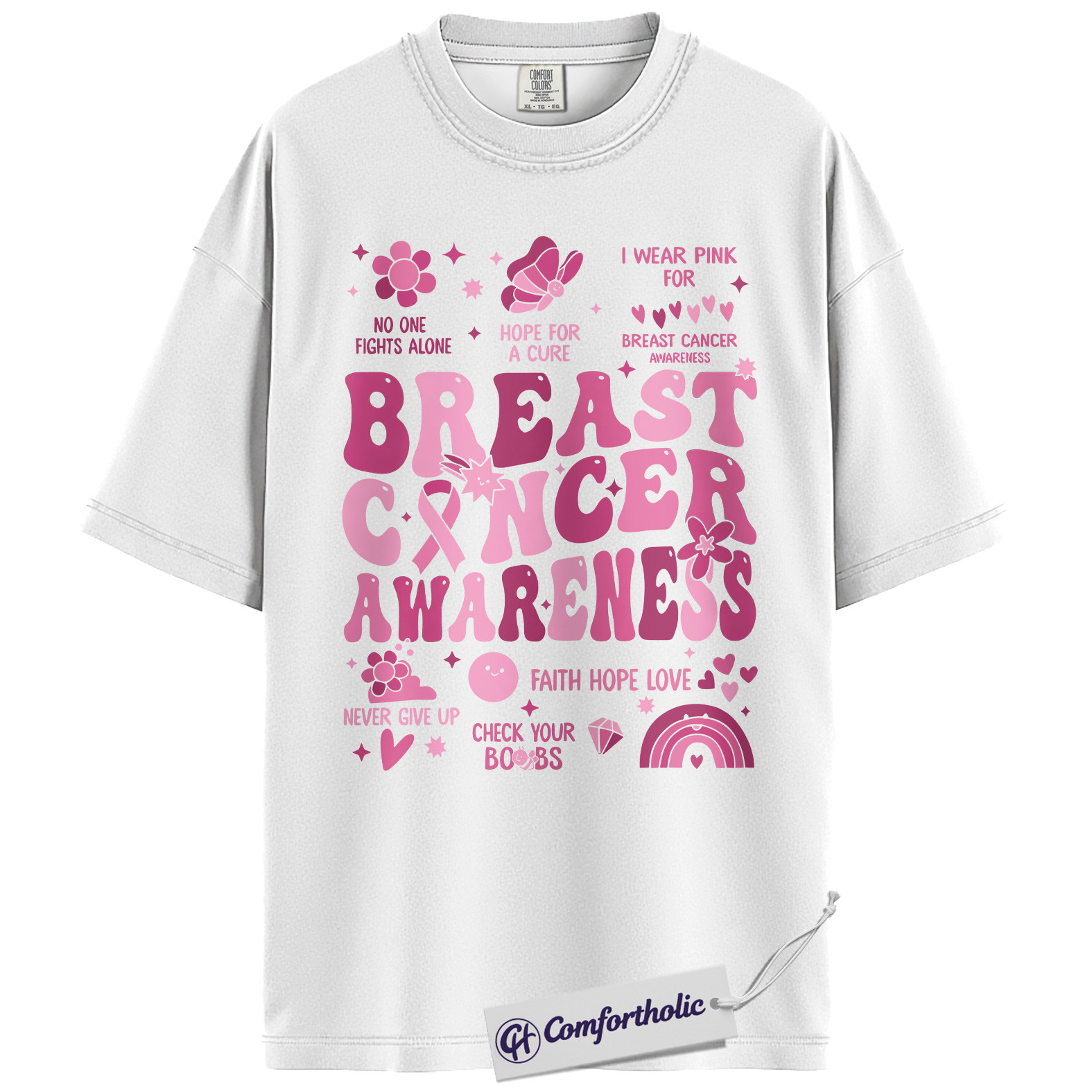 Breast Cancer Awareness Shirt, Pink Ribbon Retro T-Shirt, Support Hope Cure Graphic Tee, October Fundraiser Gift for Women, Cancer Awareness Comfort Colors Shirt - Image 2