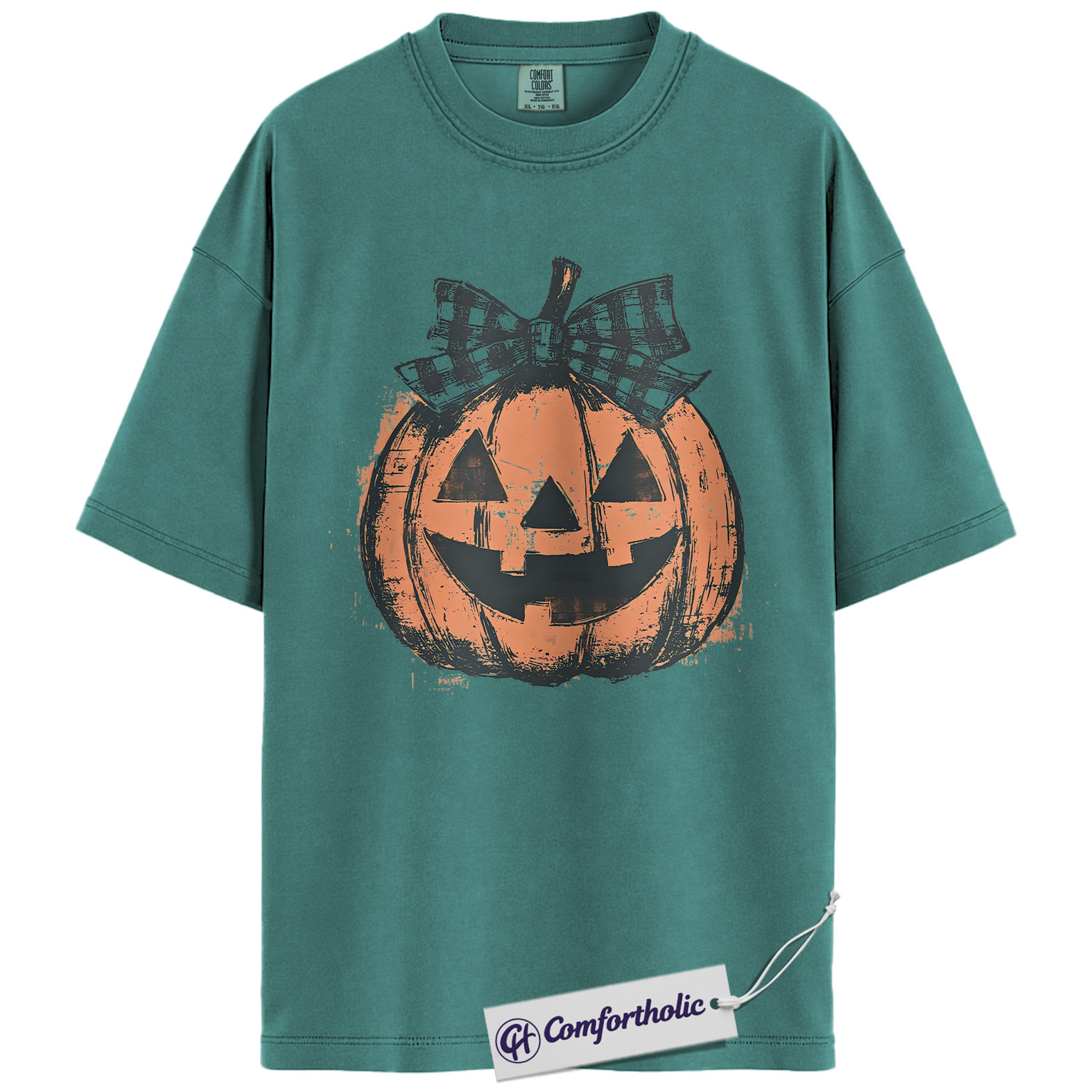Pumpkin Jack O’Lantern Shirt, Cute Halloween Plaid Bow T-Shirt, Rustic Fall Pumpkin Graphic Tee, Spooky Autumn Outfit, Halloween Comfort Colors Shirt - Image 14