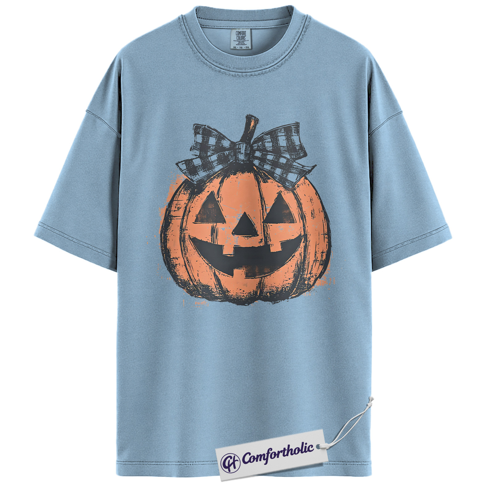 Pumpkin Jack O’Lantern Shirt, Cute Halloween Plaid Bow T-Shirt, Rustic Fall Pumpkin Graphic Tee, Spooky Autumn Outfit, Halloween Comfort Colors Shirt - Image 15