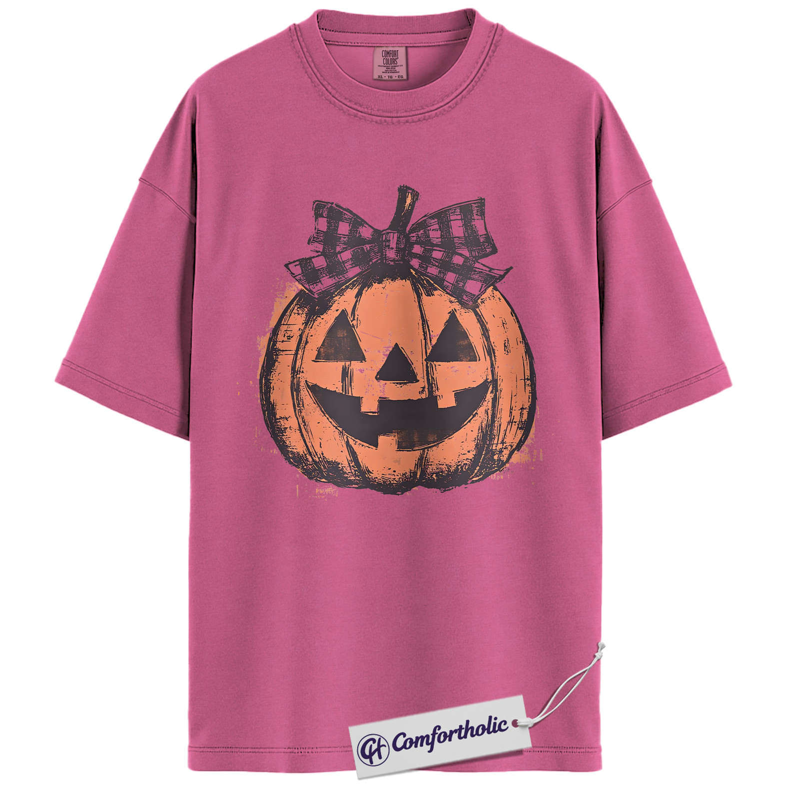 Pumpkin Jack O’Lantern Shirt, Cute Halloween Plaid Bow T-Shirt, Rustic Fall Pumpkin Graphic Tee, Spooky Autumn Outfit, Halloween Comfort Colors Shirt - Image 17