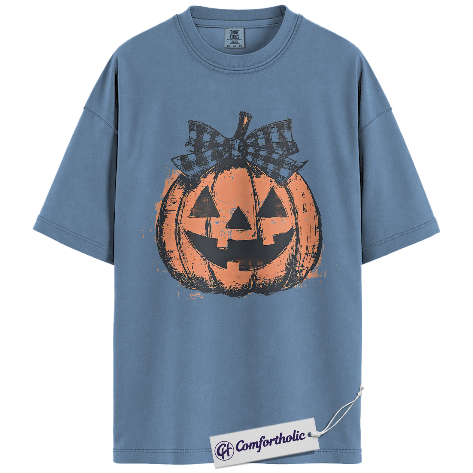 Pumpkin Jack O’Lantern Shirt, Cute Halloween Plaid Bow T-Shirt, Rustic Fall Pumpkin Graphic Tee, Spooky Autumn Outfit, Halloween Comfort Colors Shirt - Image 18