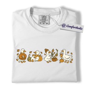 Alternative view of Goose Fall Shirt, Cute Autumn Duck T-Shirt, Pumpkin Coffee Cozy Graphic Tee, Funny Farm Animal Outfit, Goose Comfort Colors Shirt