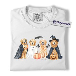 Alternative view of Halloween Golden Retriever Shirt, Cute Dog Costume T-Shirt, Pumpkin Ghost Bat Graphic Tee, Funny Fall Pet Lover Outfit, Animal Comfort Colors Shirt