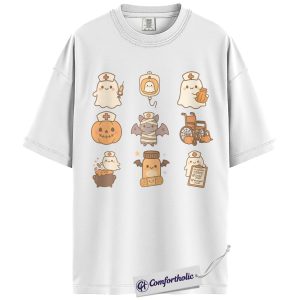 Alternative view of Halloween Nurse Shirt, Cute Ghost Medical Assistant T-Shirt, Spooky Healthcare Worker Graphic Tee, Funny Nursing Outfit, Medical Comfort Colors Shirt