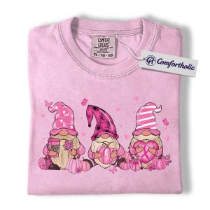 Breast Cancer Awareness Gnome Shirt, Pink Ribbon Support T-Shirt, October Gnome Graphic Tee, Cancer Survivor Gift, Cancer Awareness Comfort Colors Shirt