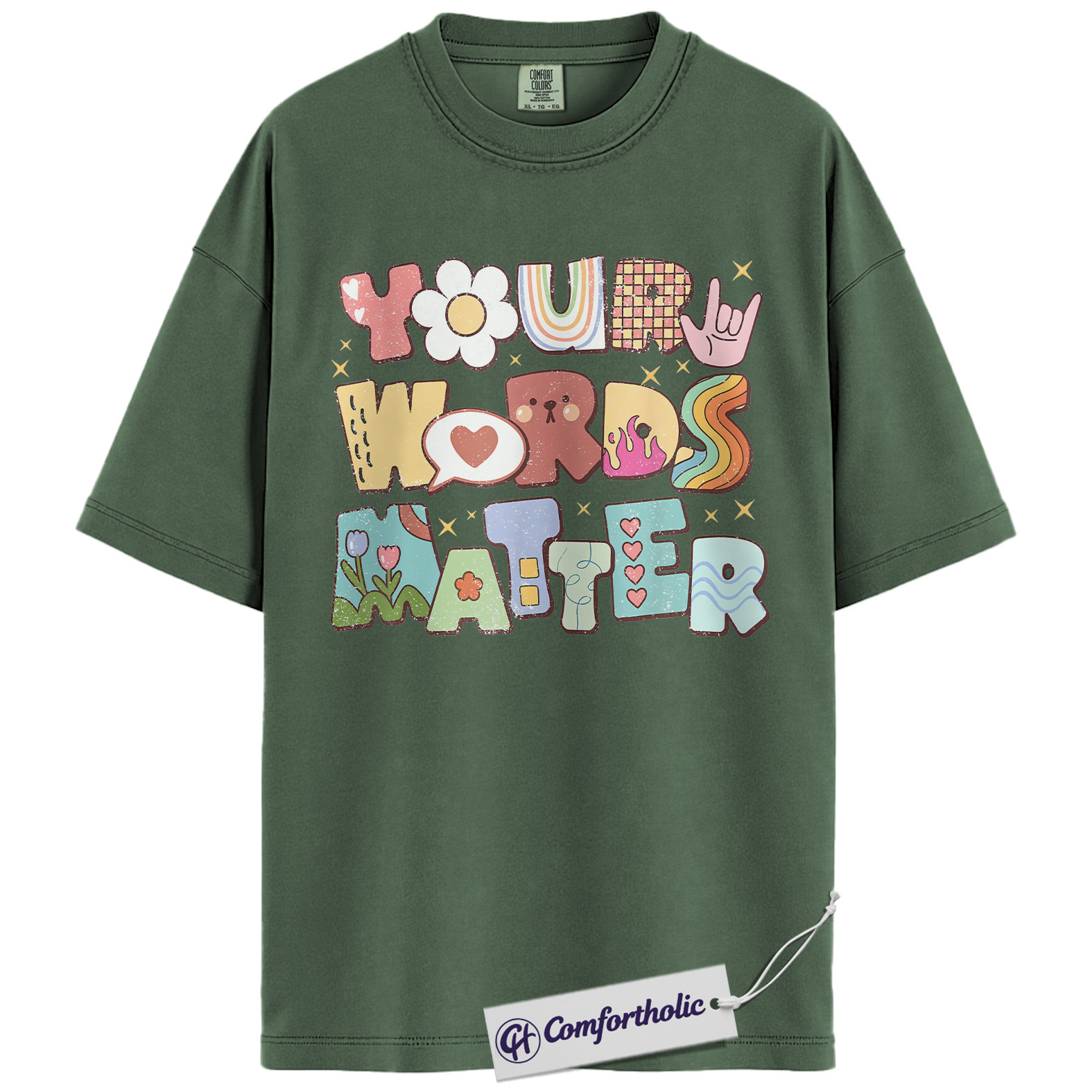Your Words Matter Shirt, Positive Message T-Shirt, Mental Health Awareness Graphic Tee, Inspirational Kindness Quote Gift, Speech Therapy Comfort Colors Shirt - Image 7