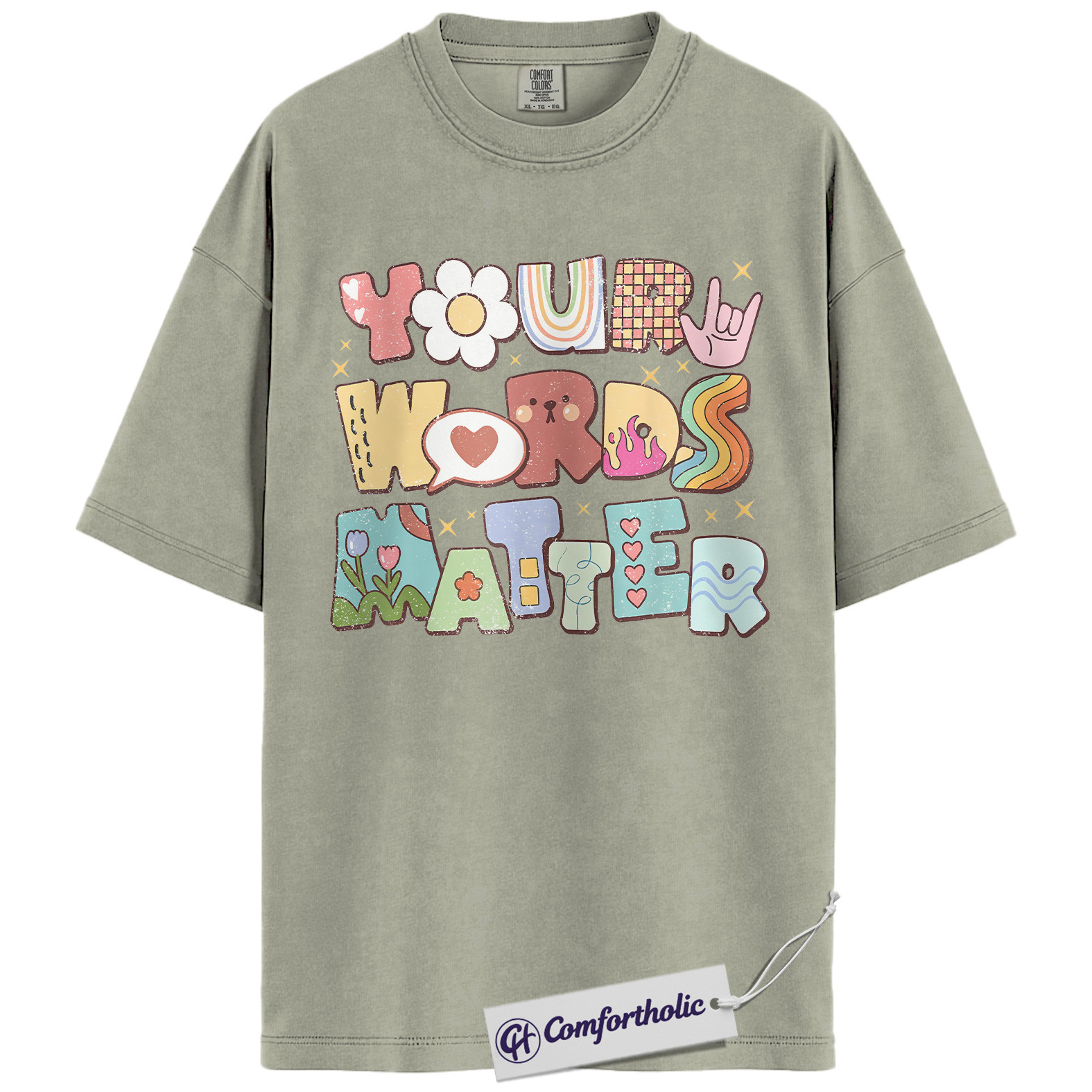 Your Words Matter Shirt, Positive Message T-Shirt, Mental Health Awareness Graphic Tee, Inspirational Kindness Quote Gift, Speech Therapy Comfort Colors Shirt - Image 8