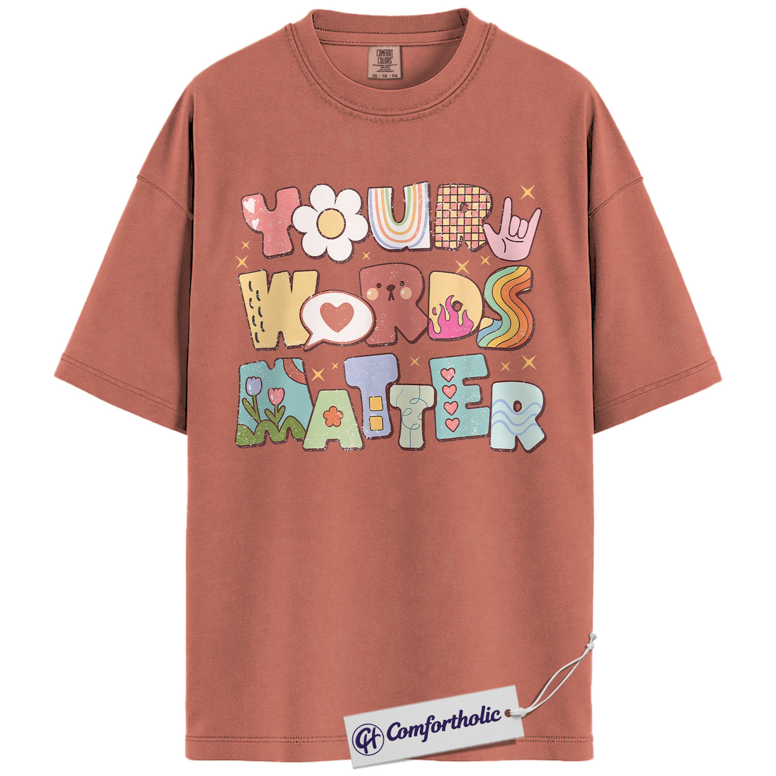 Your Words Matter Shirt, Positive Message T-Shirt, Mental Health Awareness Graphic Tee, Inspirational Kindness Quote Gift, Speech Therapy Comfort Colors Shirt - Image 9