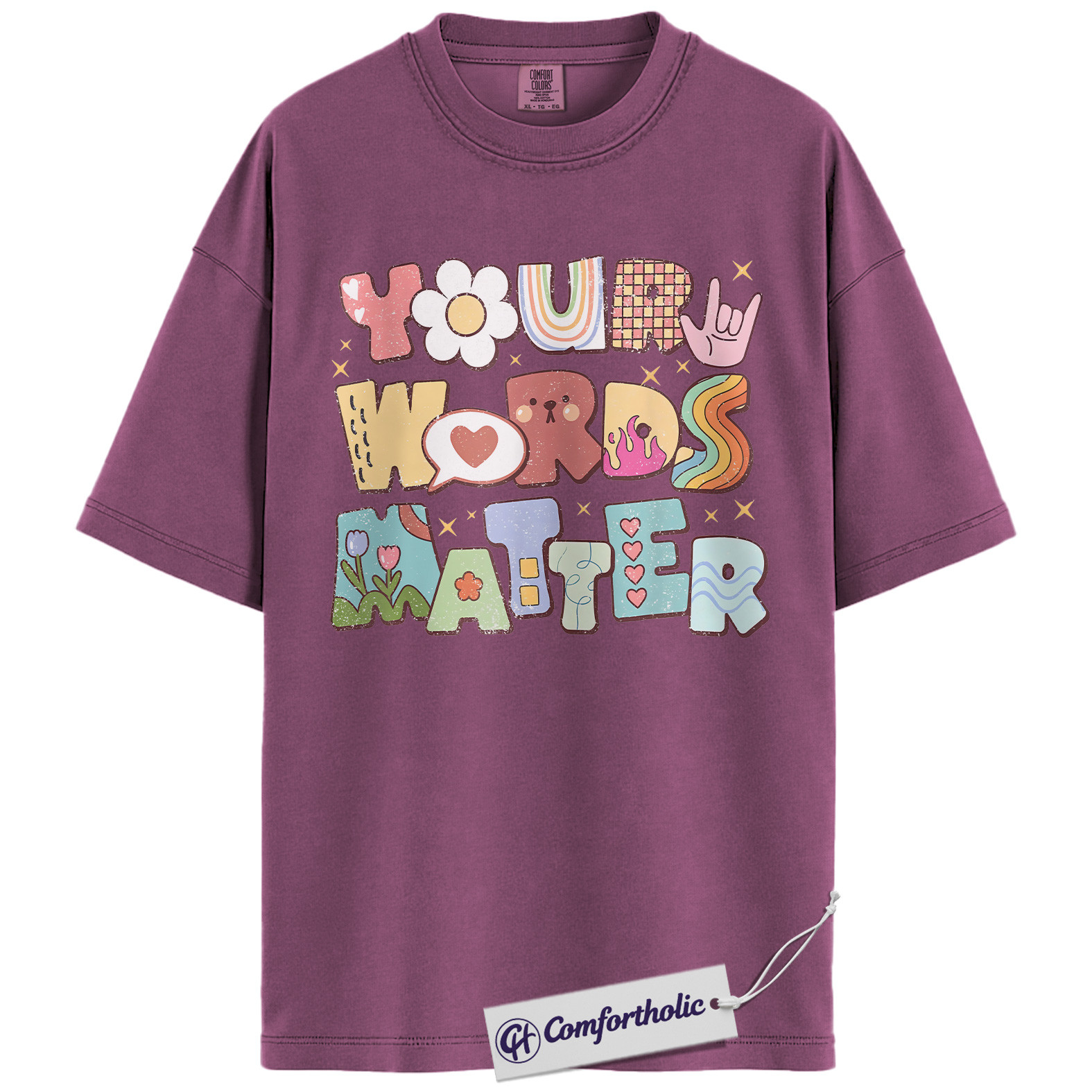 Your Words Matter Shirt, Positive Message T-Shirt, Mental Health Awareness Graphic Tee, Inspirational Kindness Quote Gift, Speech Therapy Comfort Colors Shirt - Image 15
